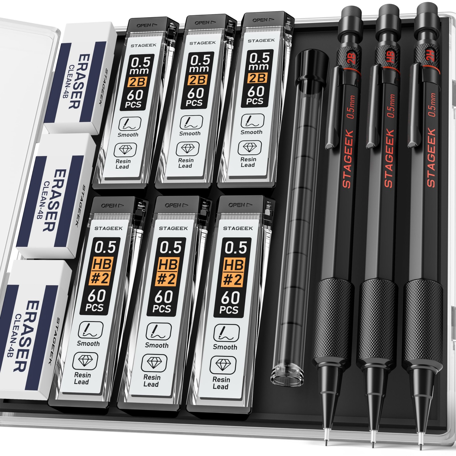 0.5mm Mechanical Pencil Set, 3PCS Metal Mechanical Pencils 0.5mm with 6 Tubes…