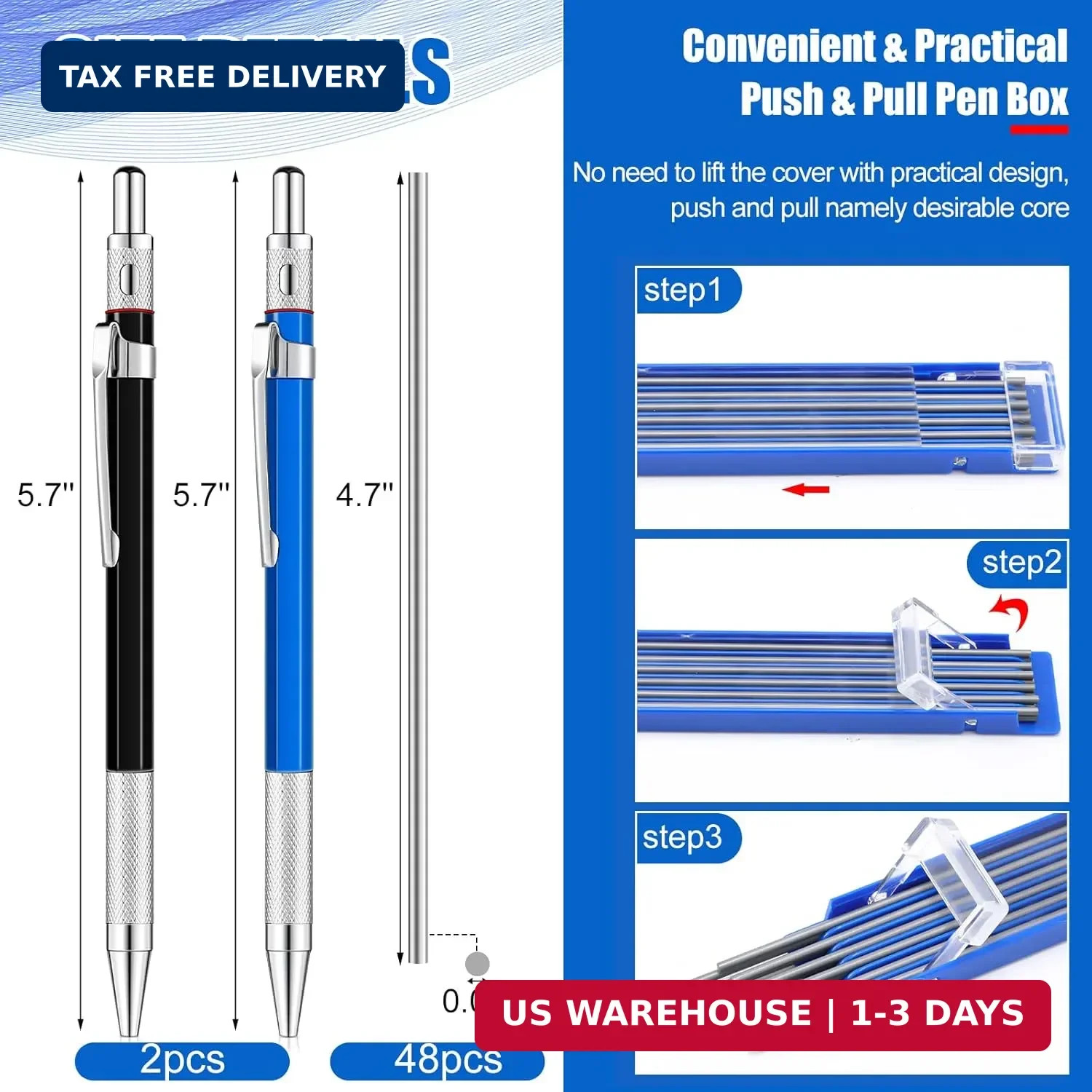 Gersoniel 2 Pcs Welders Pencil with 48 PCS Round Refills Mechanical Pencils Meta