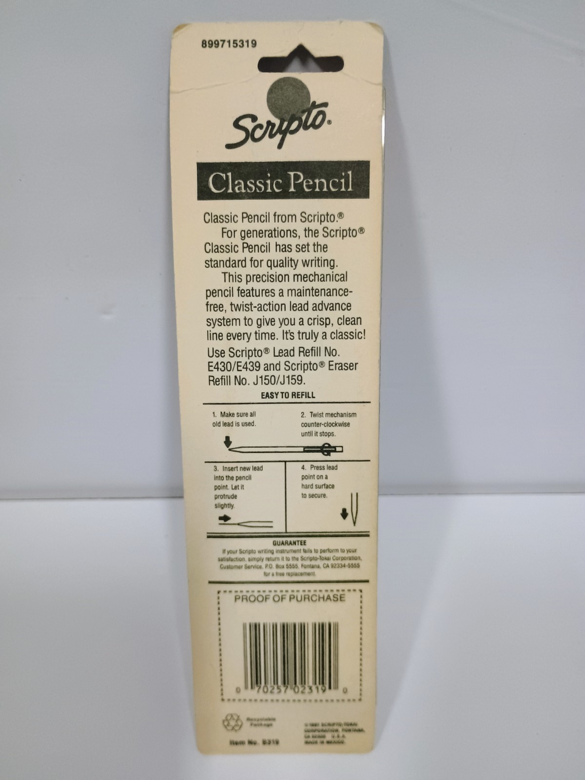 Vintage Scripto Classic Pencil & Long Lead Pack 1991 Blue Clear B319 02319 NEW