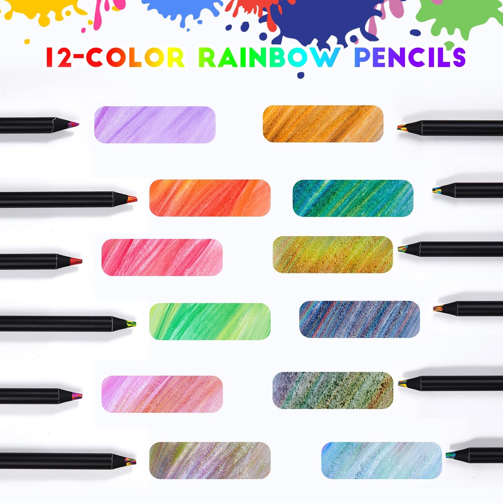 Karuamodomi 12 Rainbow Colored Pencils 1 Count (Pack of 1), Multicolor