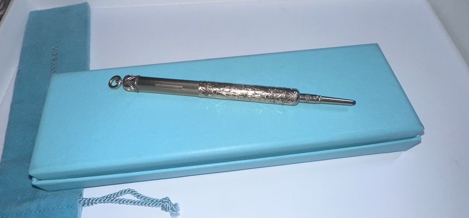 Vintage Tiffany & Co. Engraved Retractable Pencil Pendant, 14k Rose Gold. 18.6g