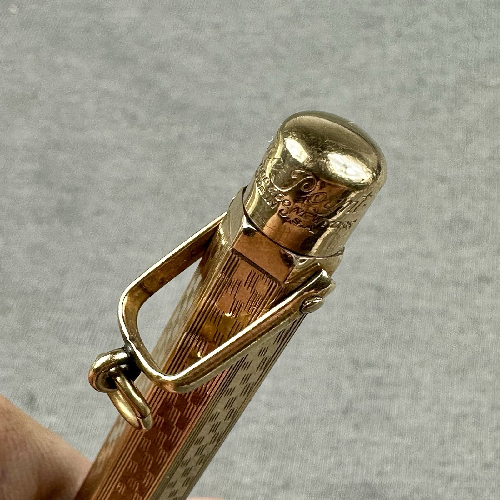 Mabie Todd & Co. Early Hexagonal Pencil Ring Top w/Bail Gold Filled Fyne Poynt