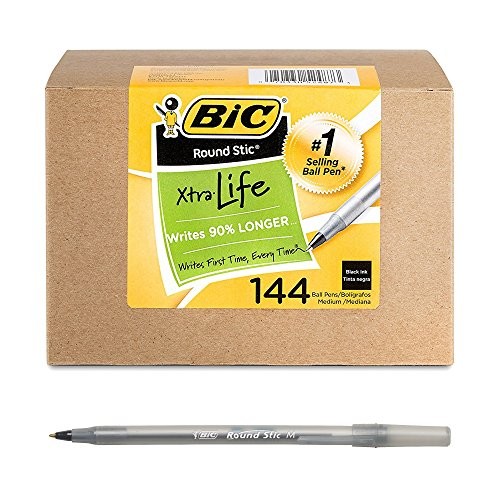 Round Stic Xtra Life Ballpoint Pen, Medium Point 144 Count (Pack of 1)