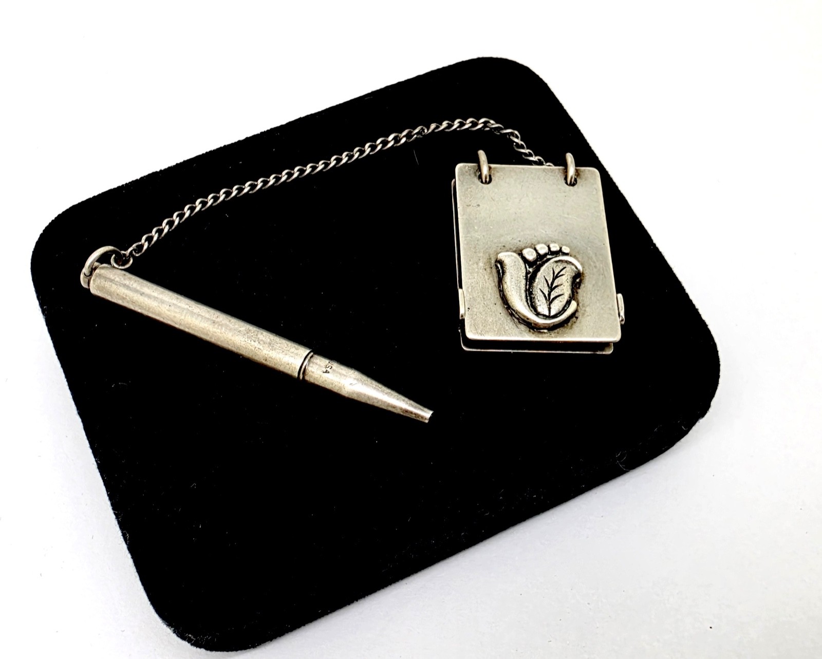 VINTAGE GEORG JENSEN TULIP STERLING SILVER MINI NOTEPAD & MECHANICAL PENCIL