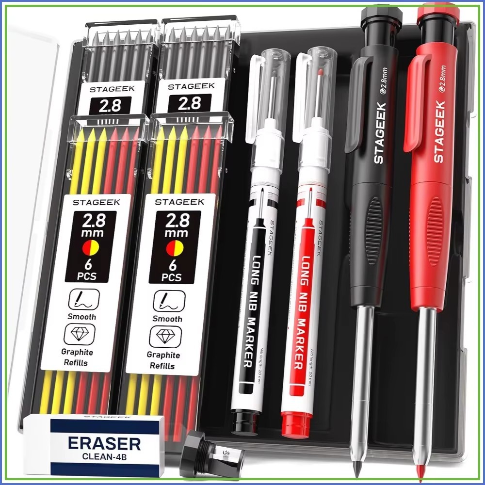 Carpenter Pencil Set 2.8mm Mechanical Pencil 26 Refills Waterproof Deep Hole