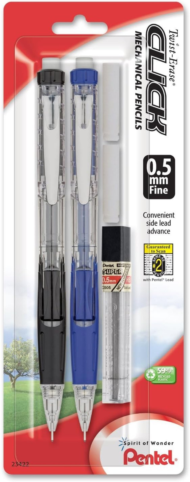 Twist Erase Mechanical Pencil 0.5mm, Click Advance, Pack of 2