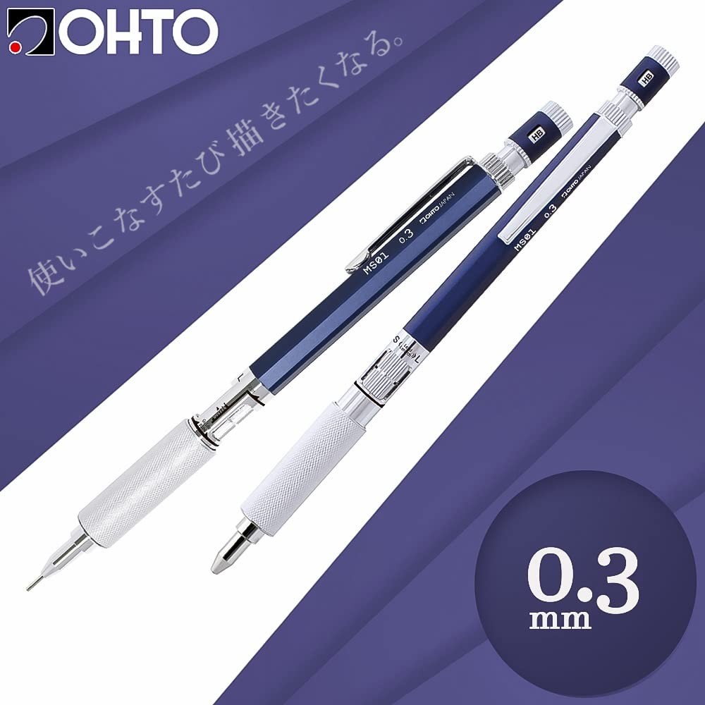 0.3mm OHTO MS01 Auto Mechanical Drafting Pencil Navy Blue Metal Body