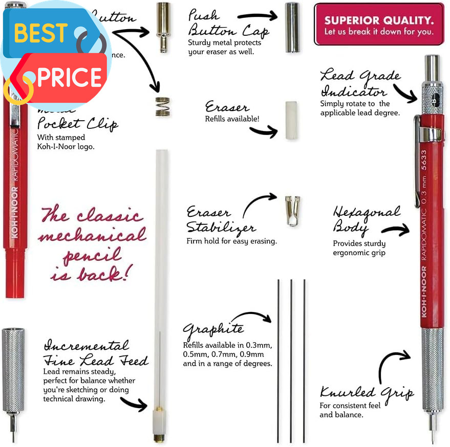 Rapidomatic Mechanical Pencil, .5Mm Lead, White, 1 Each (5635)