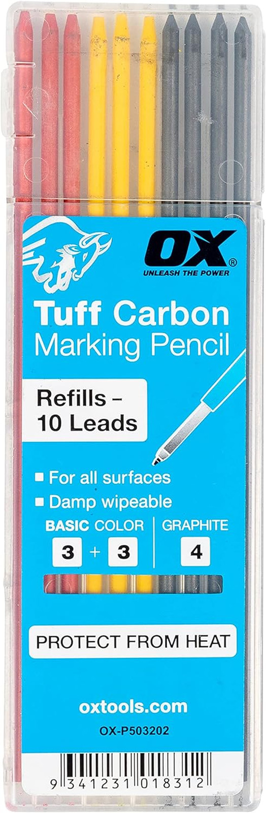 Tools Tuff Carbon Marking Pencil Replacement Lead 10-Pack with Red, Yellow & Gra