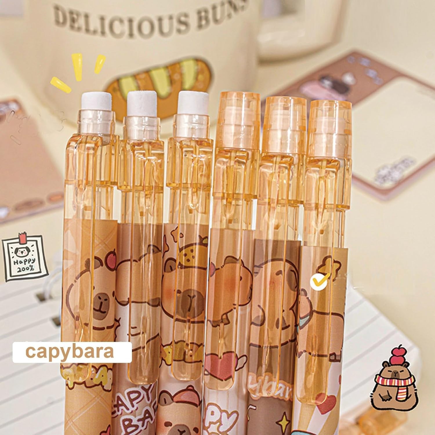 4 Pcs Cute Capybara Mechanical Pencils with Eraser 0.5mm for School & Office