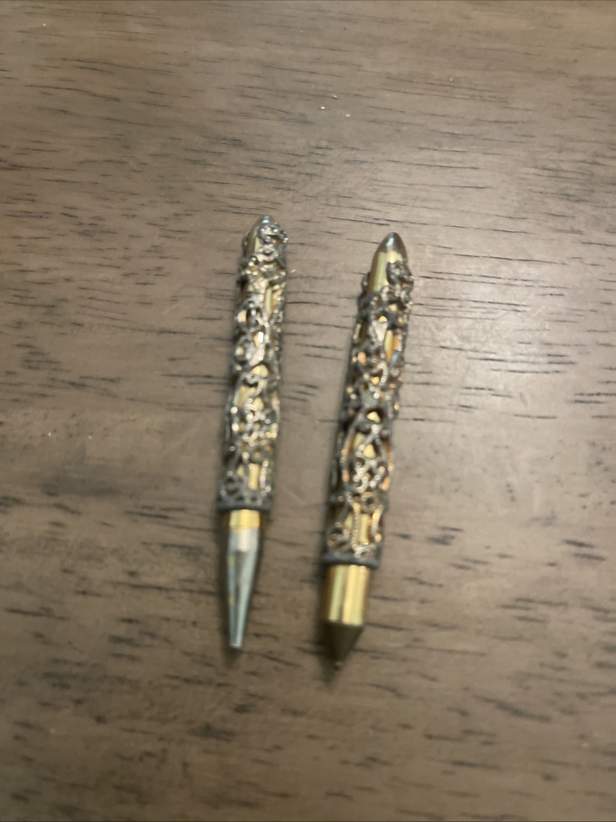 VTG Filigree Mini Mechanical Pencil/Pen Set Rhinestones Gold/Silver Tone –