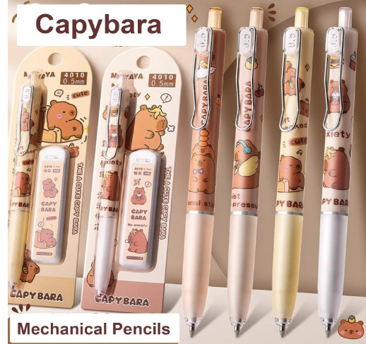4pcs Capybara Cute Cartoon Mechanical Pencils Sketch Writing Stationery 0.5 mm