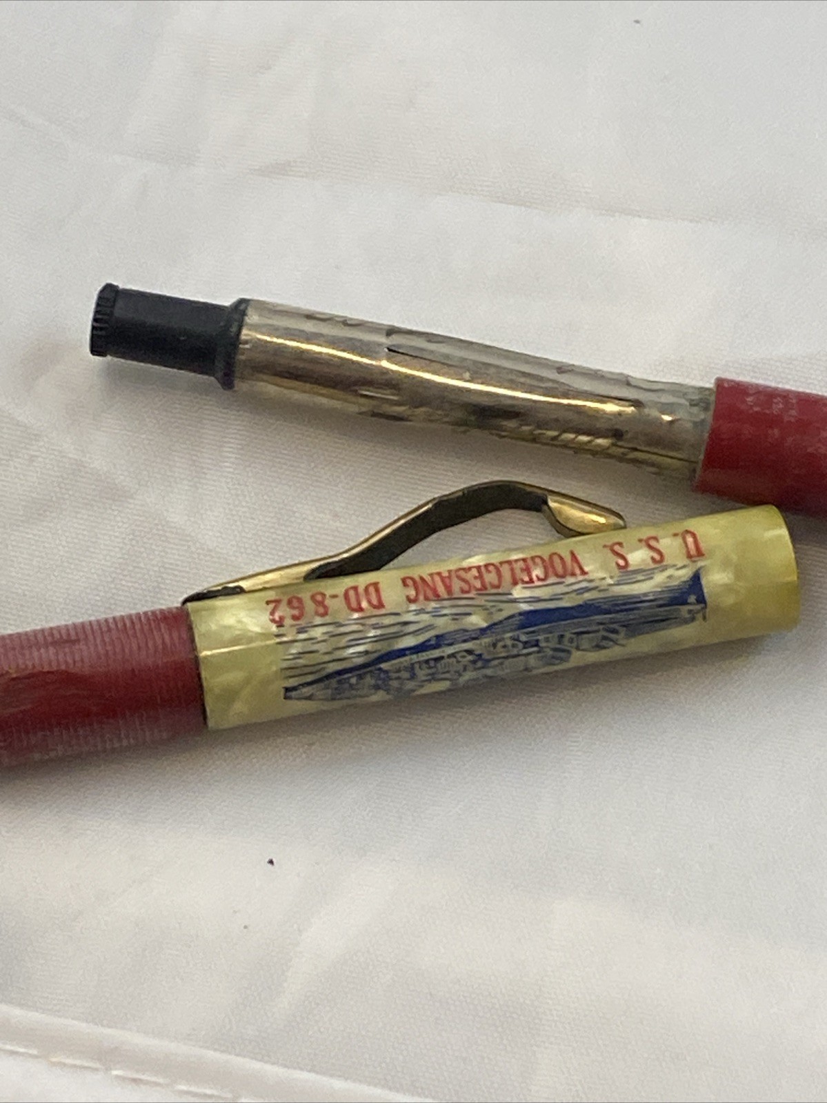 Sheaffer Pearlie Utility Red & Pearl Fineline USS Volelgesang DD-862 Pencil