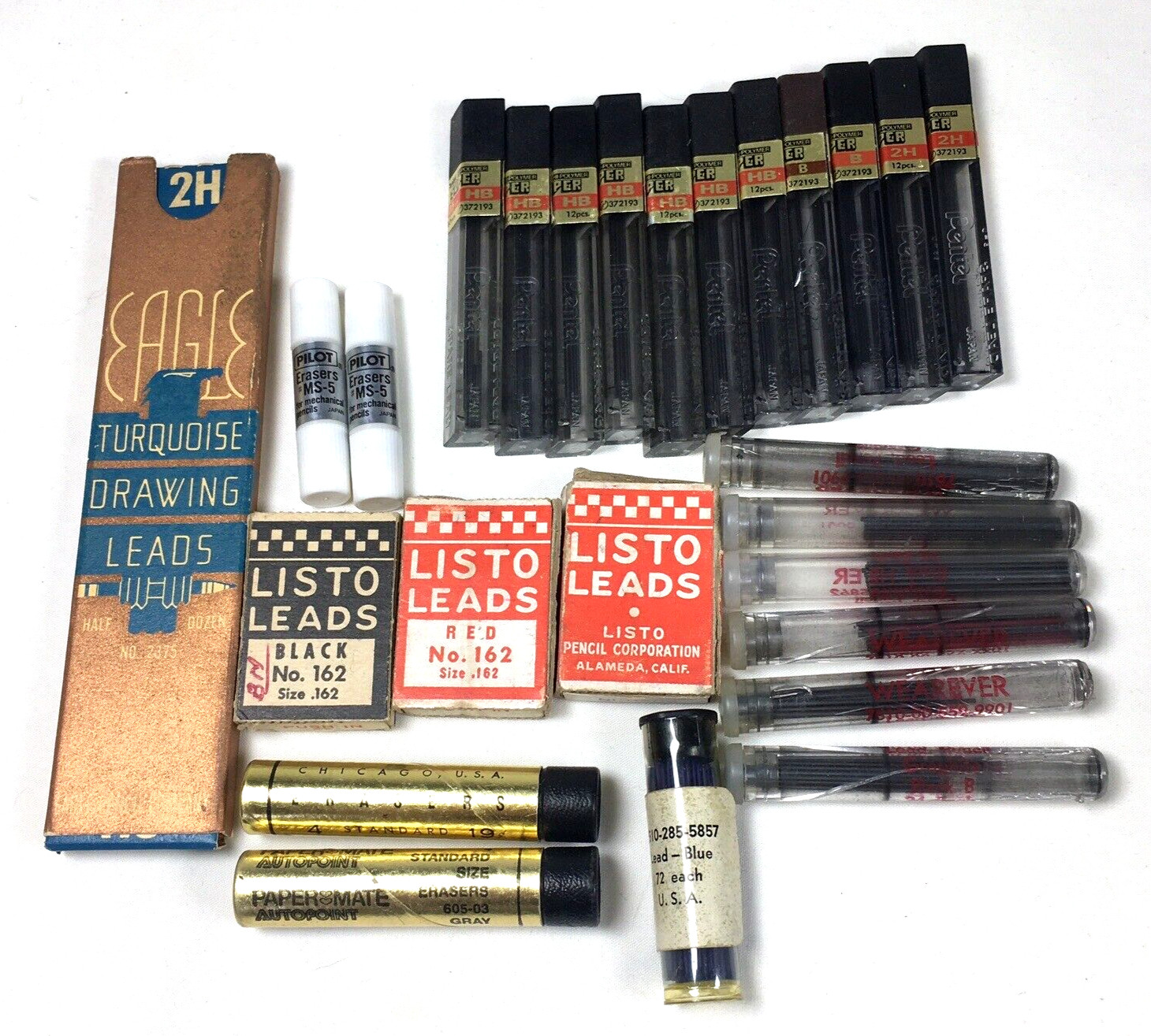 Vintage Mixed Lot Mechanical Pencil LEADs and ERASERS Pentel Listo Wearever