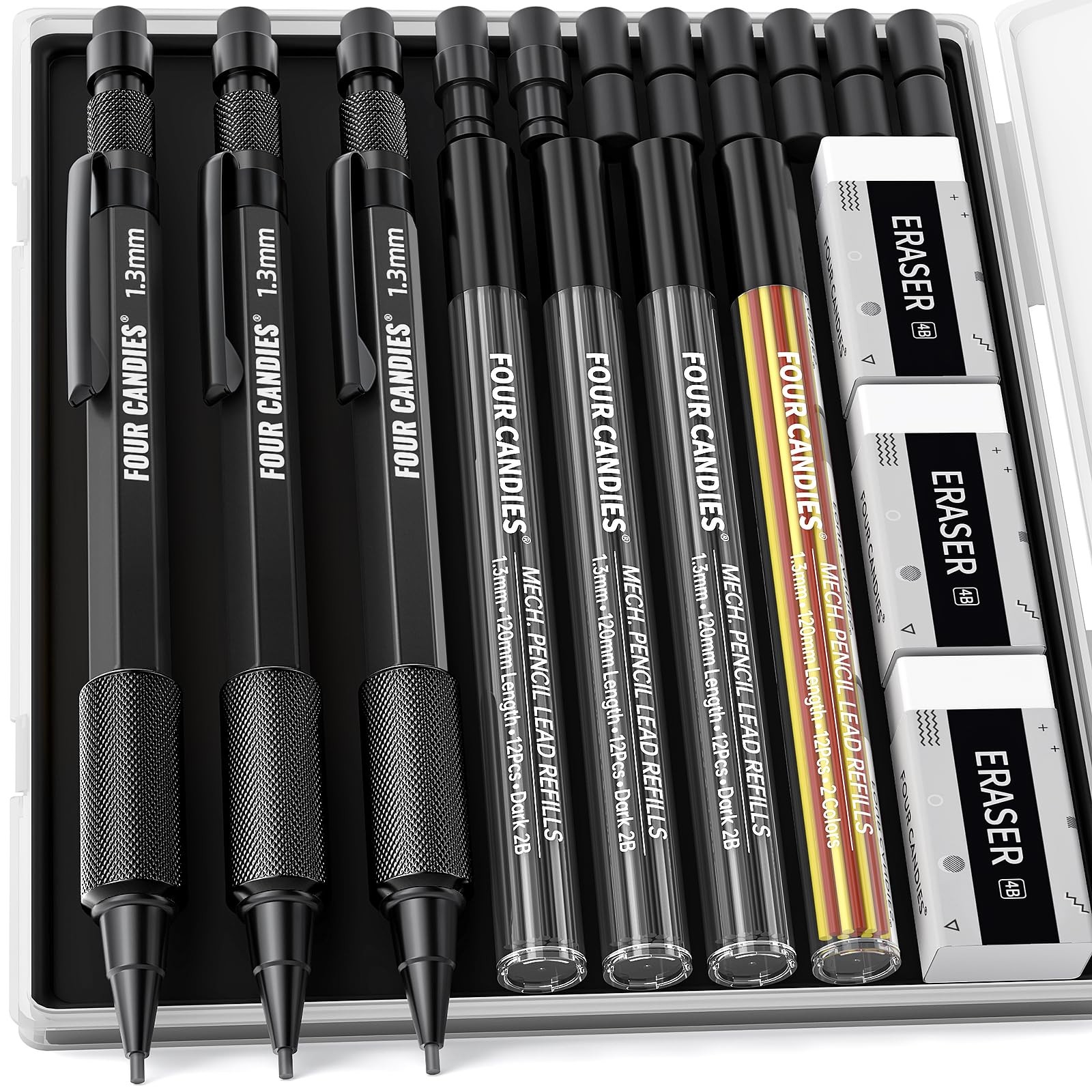 1.3mm Mechanical Pencil Set with 48 Lead Refill, 3PCS Metal Weatherproof Body…
