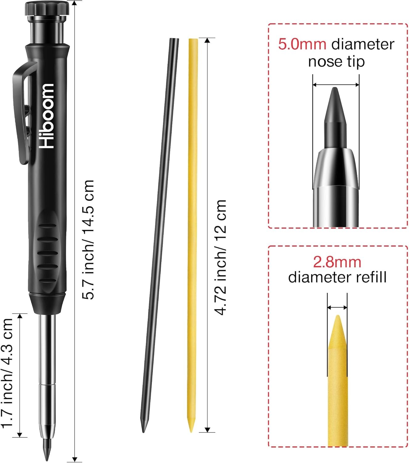 Hiboom Solid Carpenter Pencil Set for Construction 1 Count (Pack of 1), Black