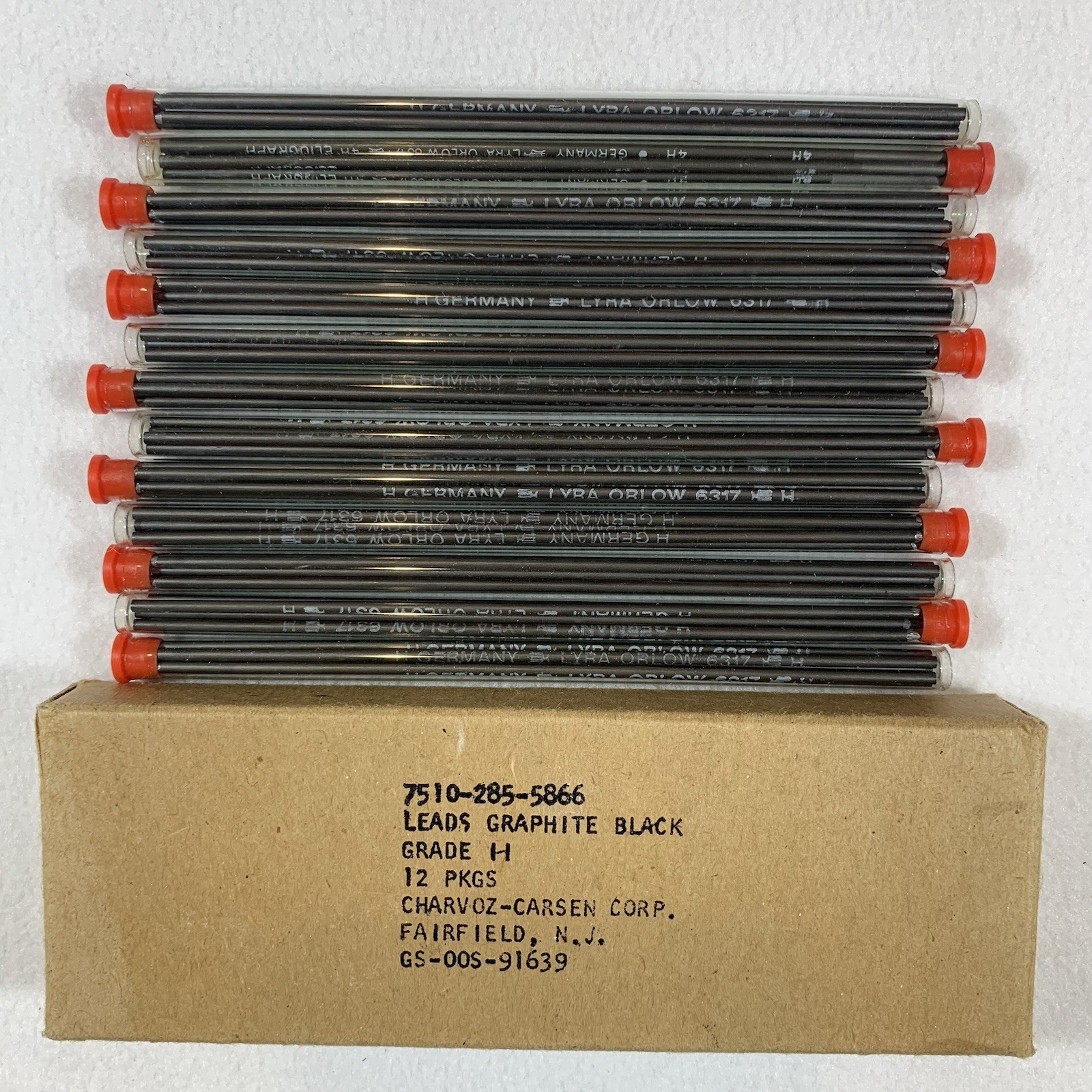 NOS Vintage Lyra Orlow 6317 H Drafting Leads 12 + 1 Tubes Box Military Surplus