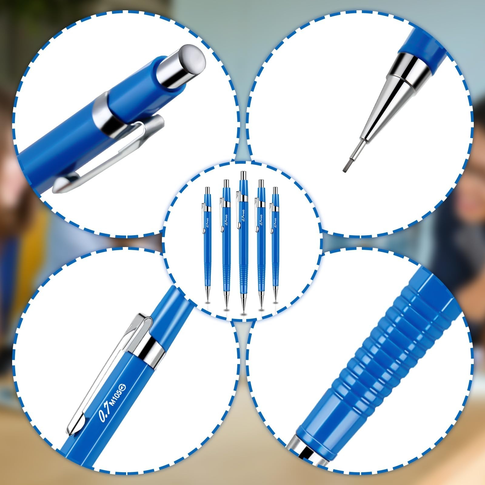 24 Pcs Retractable Mechanical Pencils 0.7mm – Metal Penpoint for Writing & Drawi
