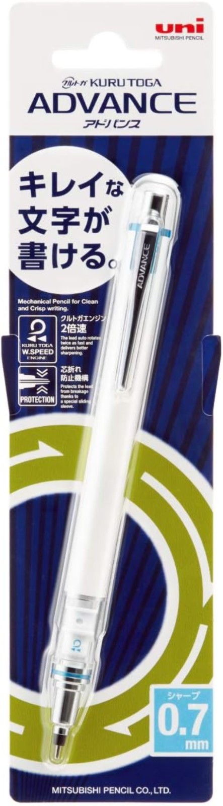 Uni Mechanical Pencil, Kuru Toga Advance, 0.7mm, White (M75591P.1)