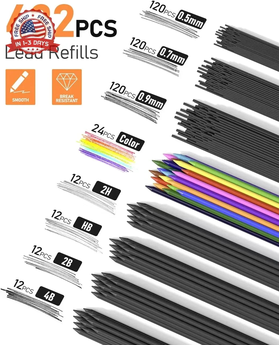 Four Candies 25PCS Mechanical Pencil Set with Case, Art Supplies with Metal Penc