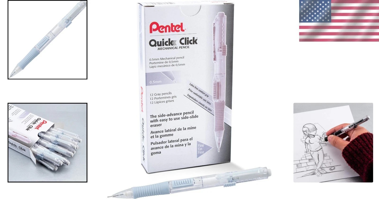Quick Click 0.5mm Mechanical Pencil Set – Box of 12 with Erasable Features