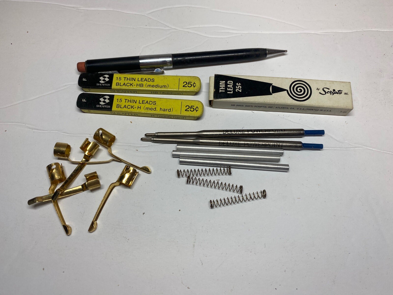 Vintage Lot Of Pen And Pencil Refills Clips And Parts