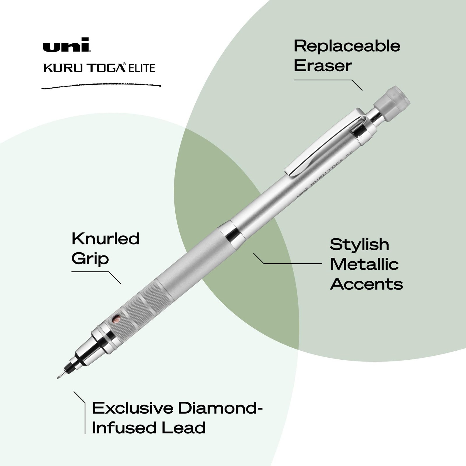 uniball Kuru Toga Elite Mechanical Pencil Starter Kit, 0.5mm, HB #2, Silver B…