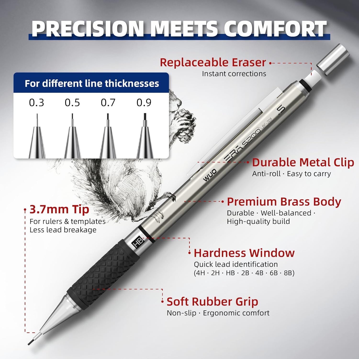 38PCS Mechanical Pencil Set with Case, Metal Drafting Pencil 0.3, 0.5, 0.7, 0.9M