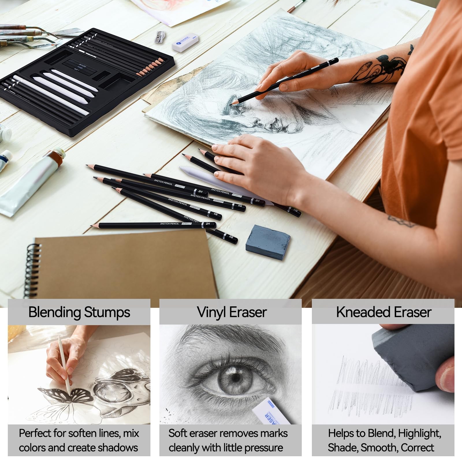 PANDAFLY Drawing Sketching Pencil Set, 1 Count (Pack of 22), 22 Pack – Black