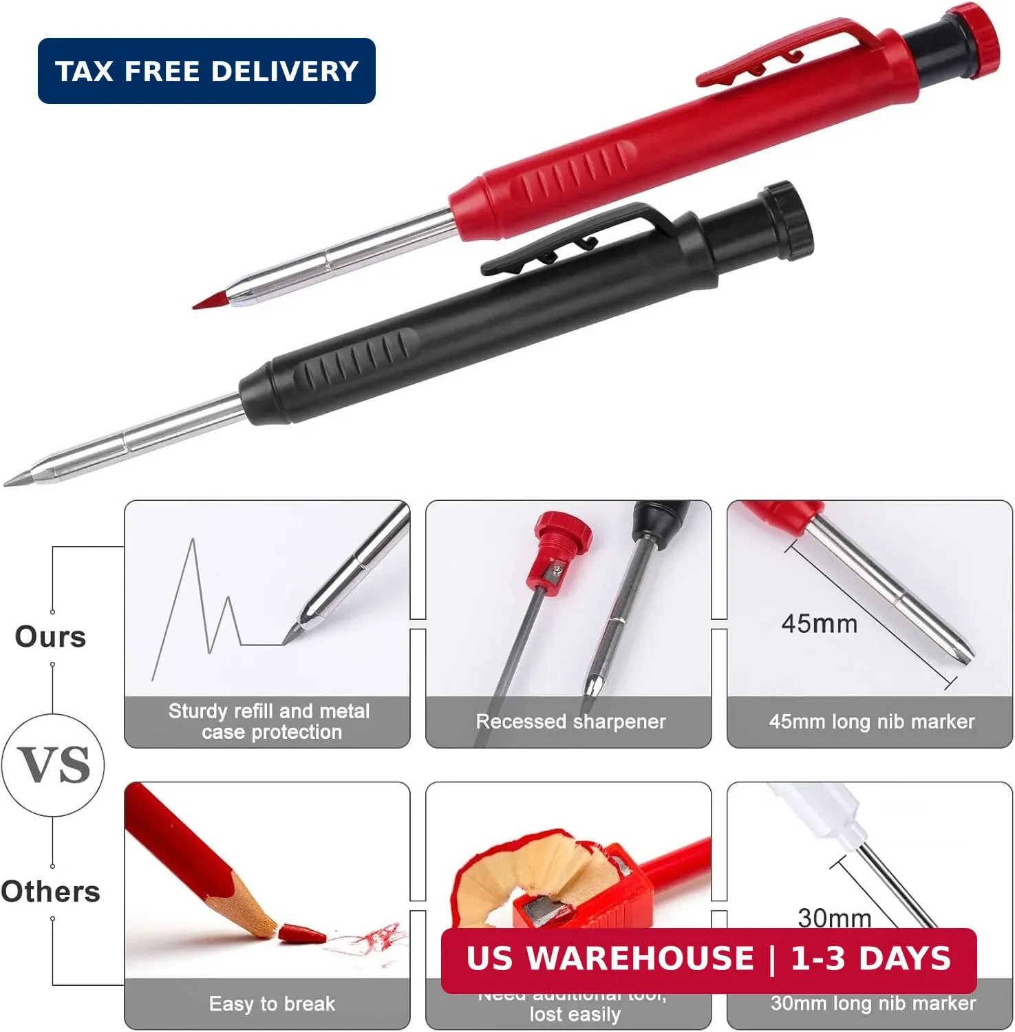 2 Pack Carpenter Pencils Mechanical Pencils with 12 Refills, Construction Pencil