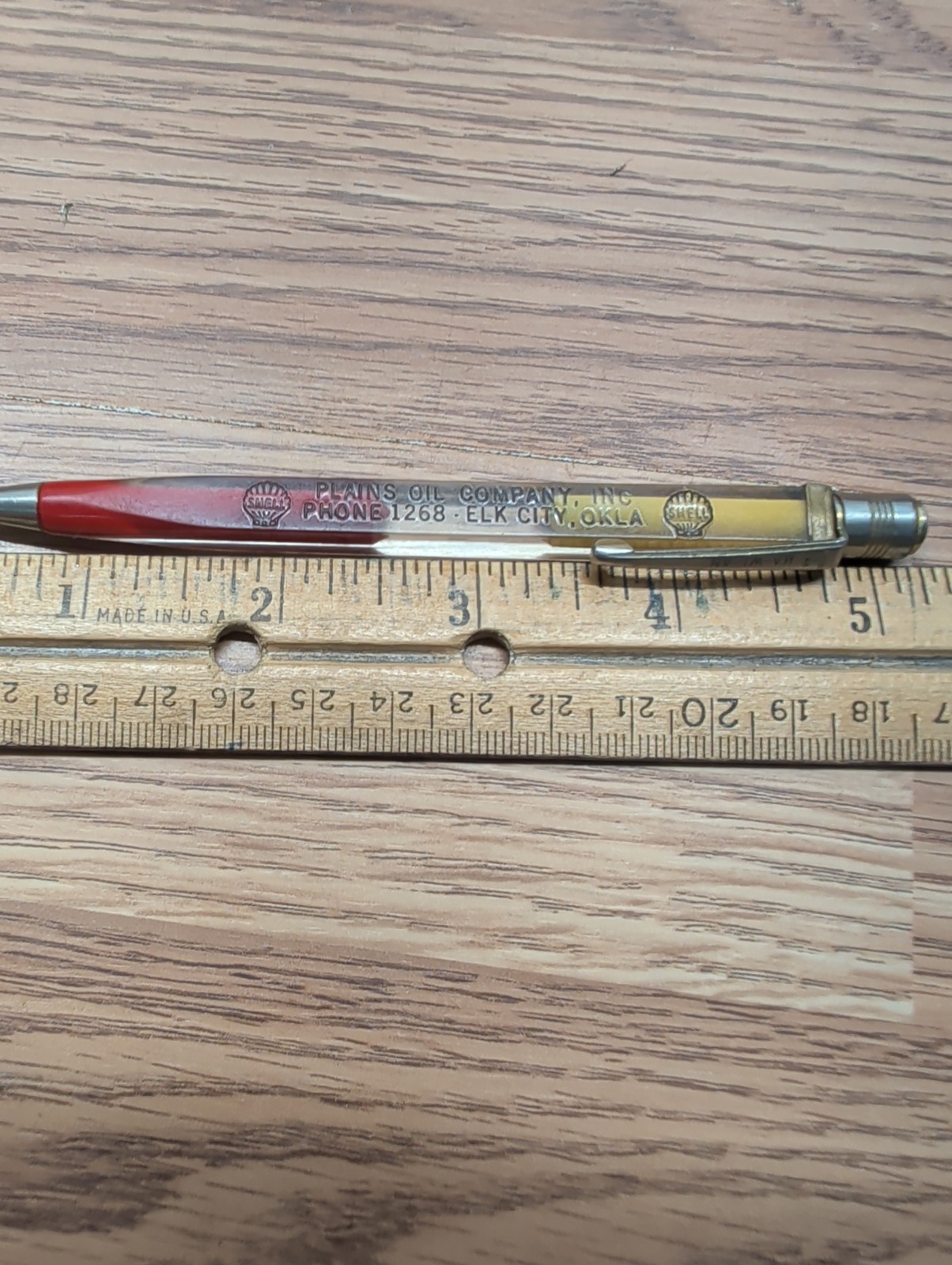 Vintage Ha-wi-an Mechanical Pencil Shell Oil Advertising Lucite Elk City Okla.