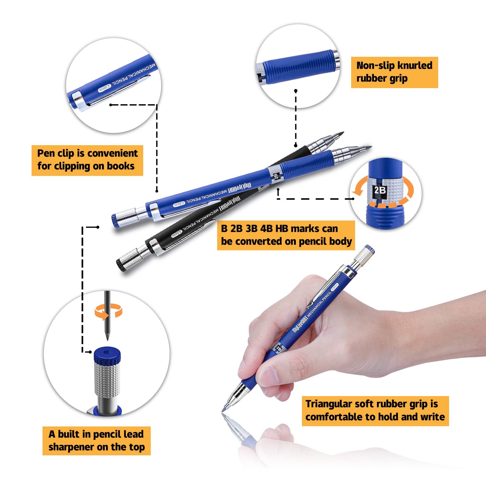 MyLifeUNIT 2.0mm Mechanical Pencil, 2mm Lead Pencil for Draft Drawing, Carpenter