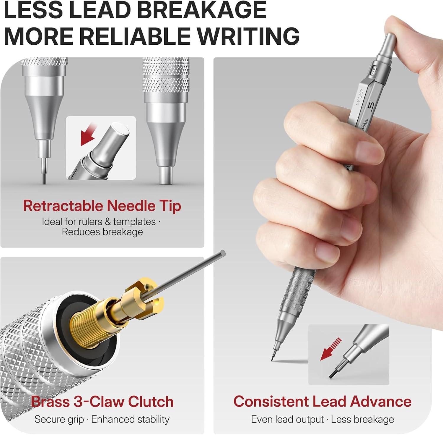 Mechanical Pencils Set, 4-Pack 0.5Mm & 0.7Mm Metal Drafting Pencils with 480 HB