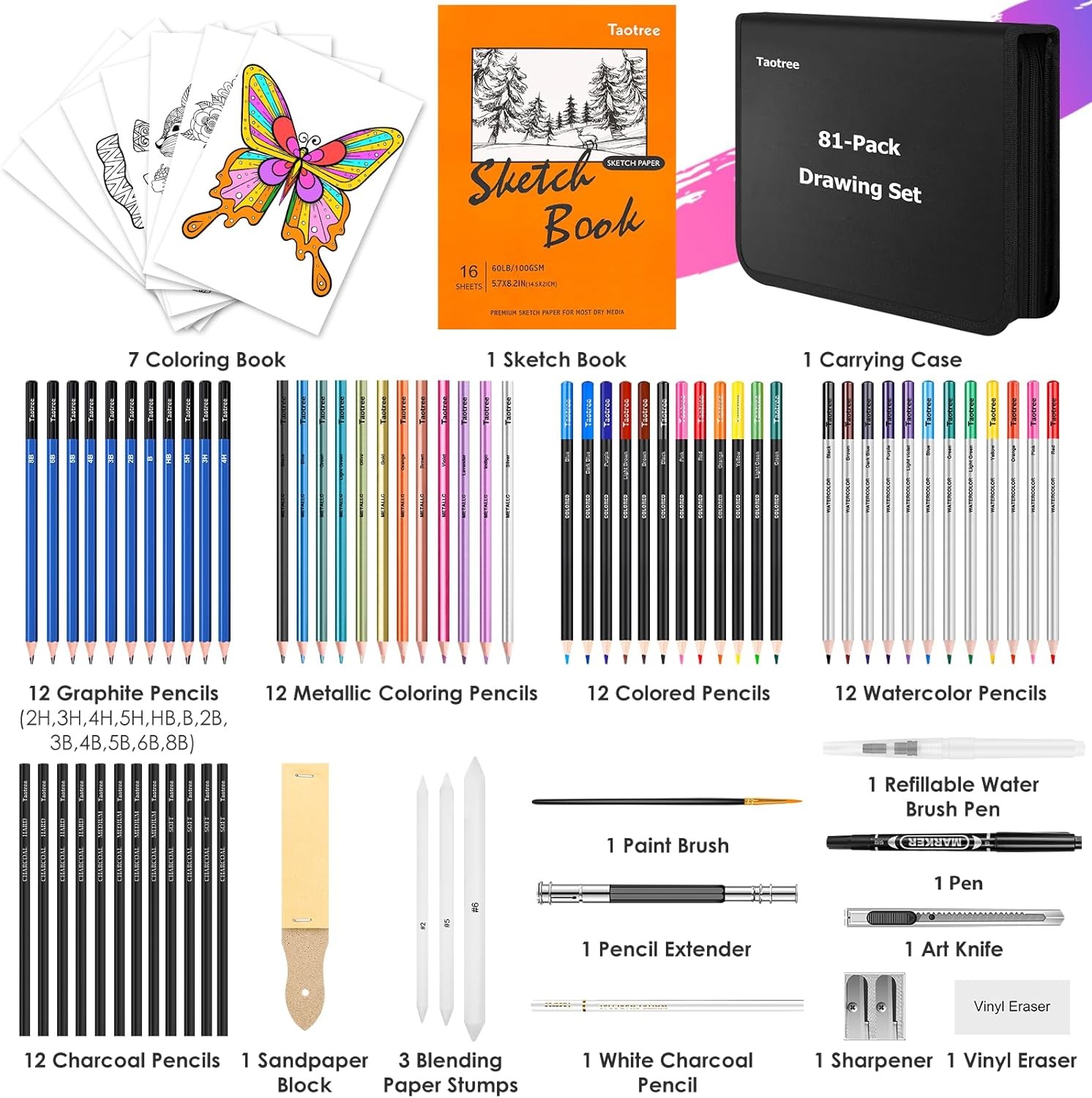Taotree 81 Pack Art Supplies for Adults Kids 1 Count (Pack of 81), Multicolor