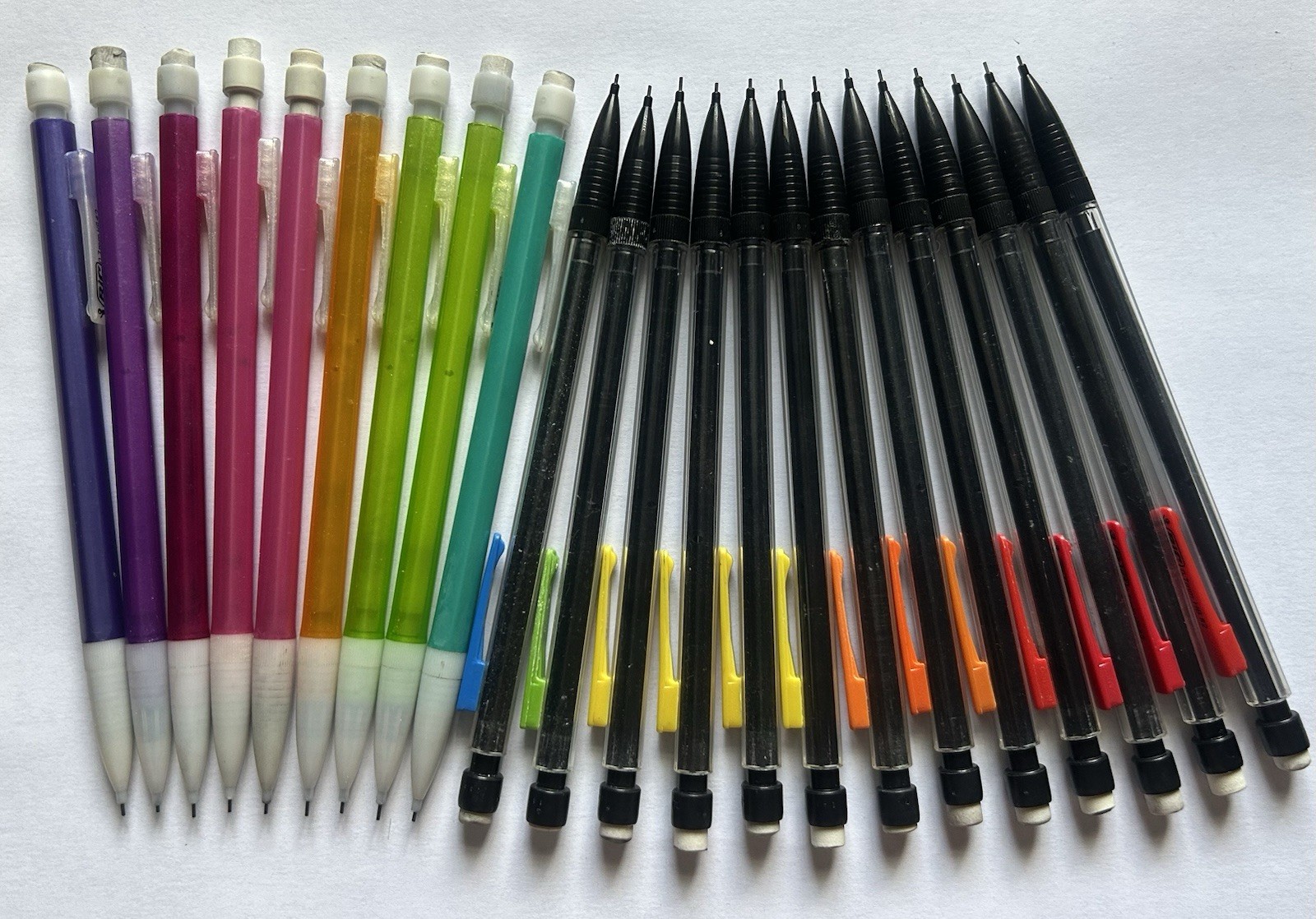 Lot of 22 BIC Mechanical Pencils with 0.7Lead Pre-Loaded – Black/Colorful Barrel