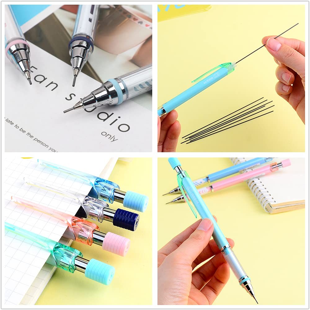 4 PCS 0.9mm Mechanical Pencil Set 4 Tubes HB Lead Refill 4 Eraser Stationery
