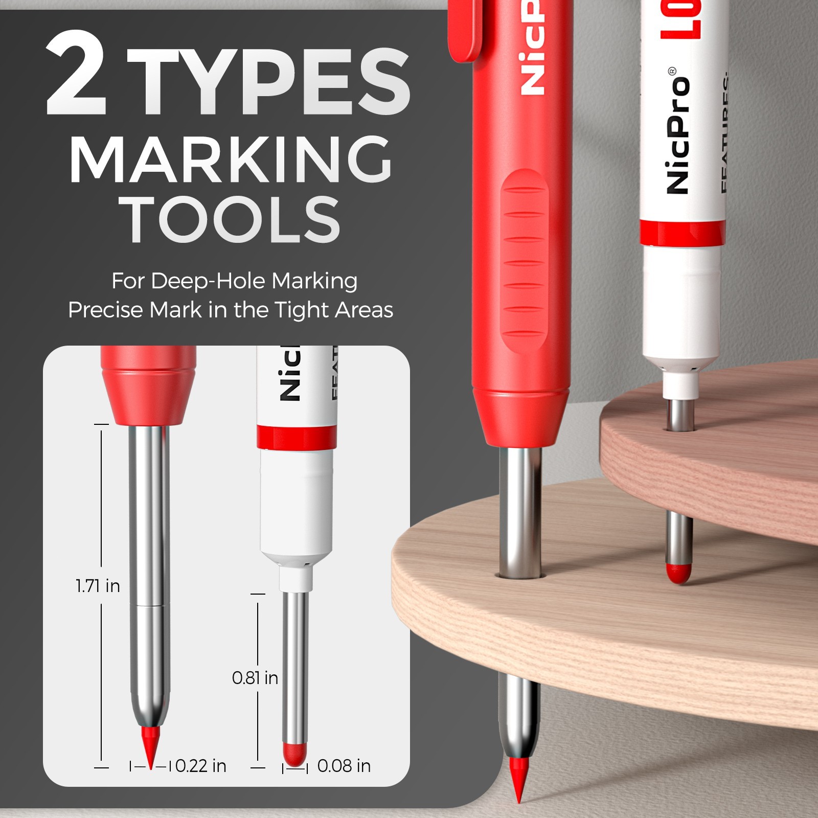 Nicpro 6 Pack CP1000 Carpenter Pencils with Sharpener, Mechanical Pencil Set