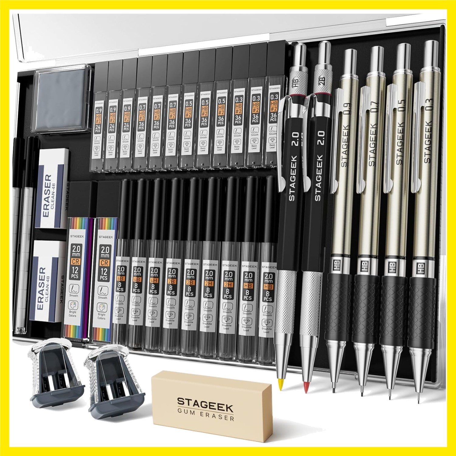 Mechanical Pencil Set with Case 37 Count, Drawing Pencils 0.3, 0.5, 0.7, 0.9M…