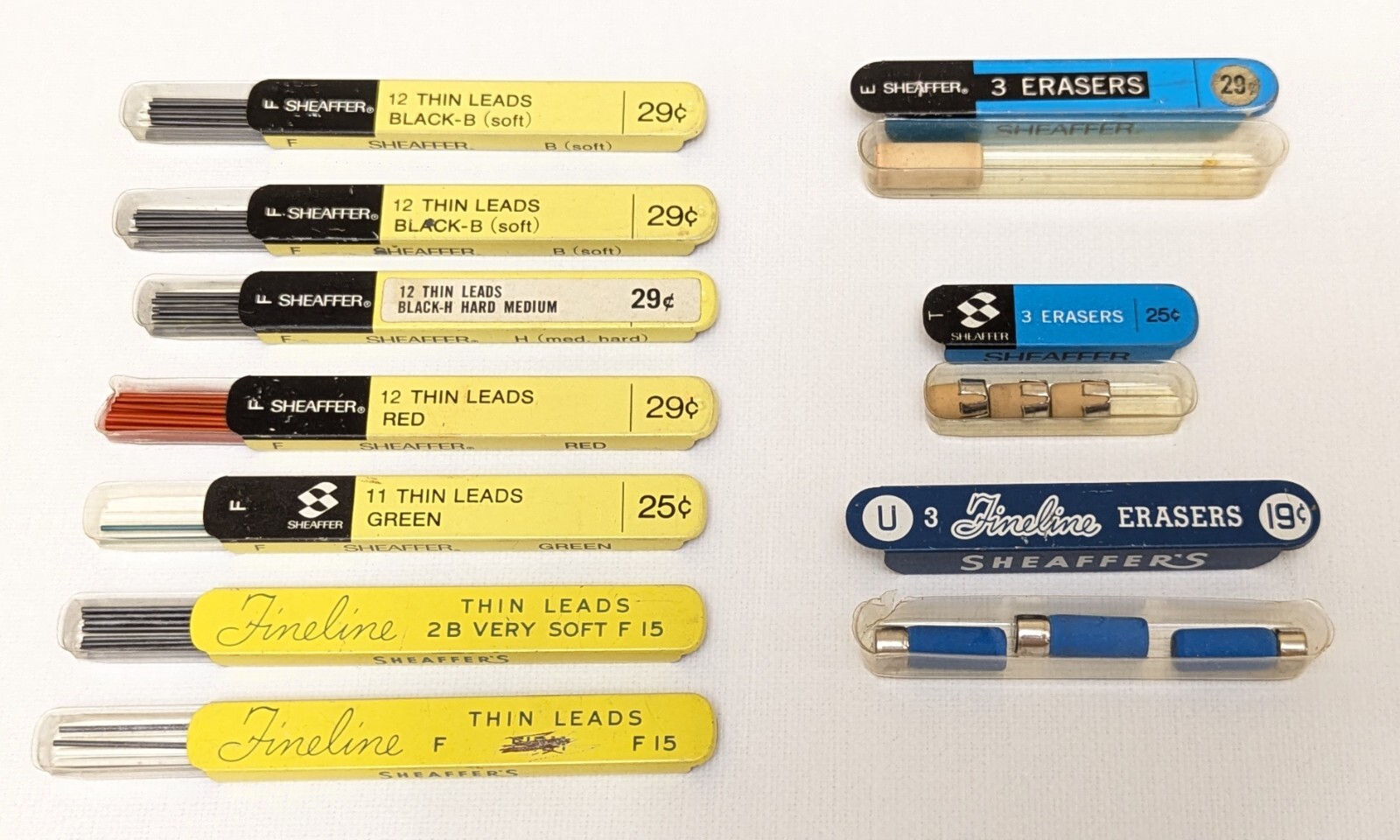 Vintage SHEAFFER Mixed LEAD Lot For Mechanical Pencil Red Black Eraser Tins