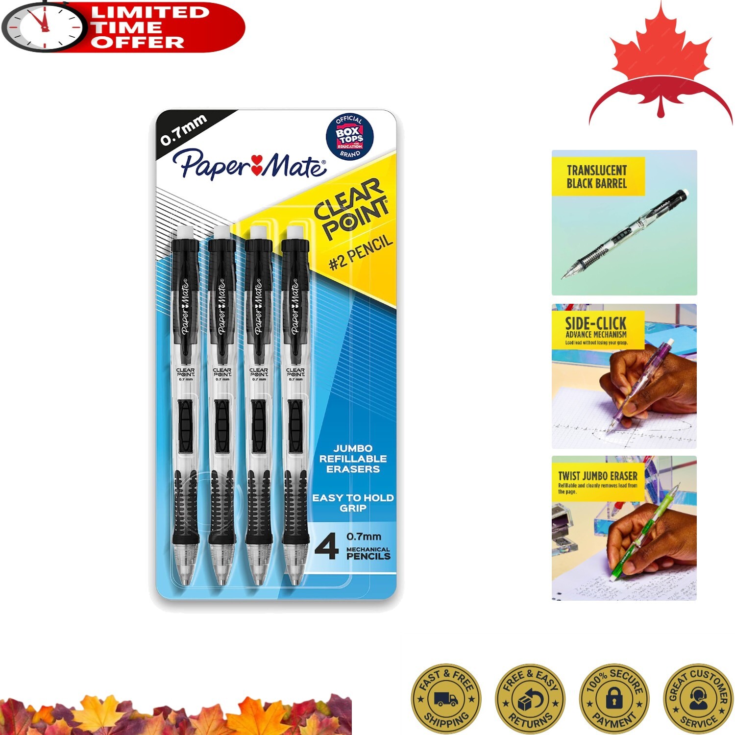 Black Mechanical Pencil – Soft Grip Design, Side Lead Advance, HB Pencil Lead