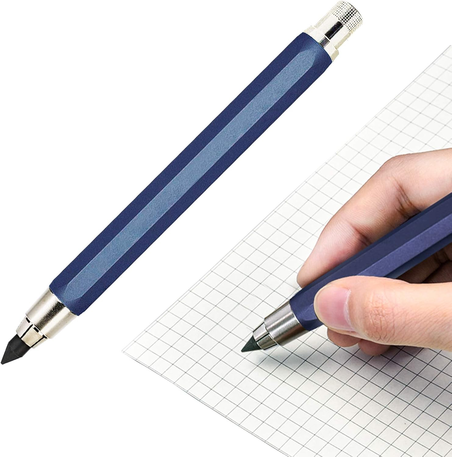 5.6mm Mechanical Pencil Lead Holder with Clip Metal Mechanical Clutch with Bu…