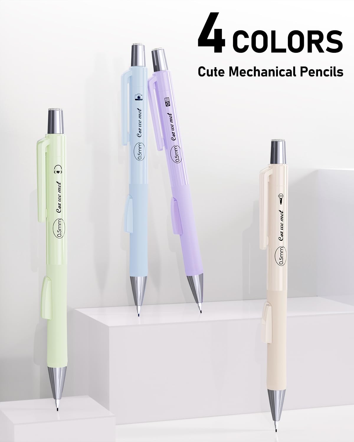 Cute Mechanical Pencil Set with Case, 4PCS 0.5mm Pastel Fast Click Aesthetic …