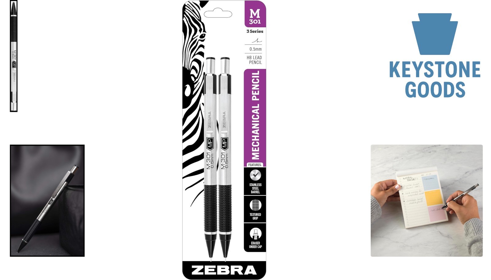 Zebra STEEL M-301 0.5mm Mechanical Pencils 2-Pack – Stainless Steel, Refillab…