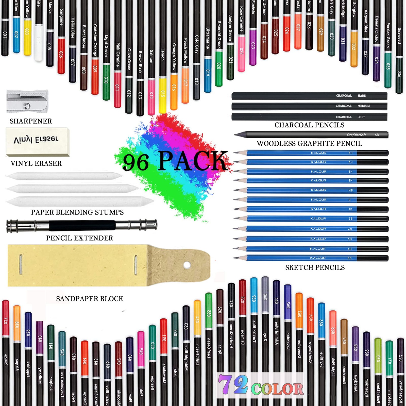 KALOUR 96 Premium Drawing Pencil Set,including 72 Colored pencil Multicolored