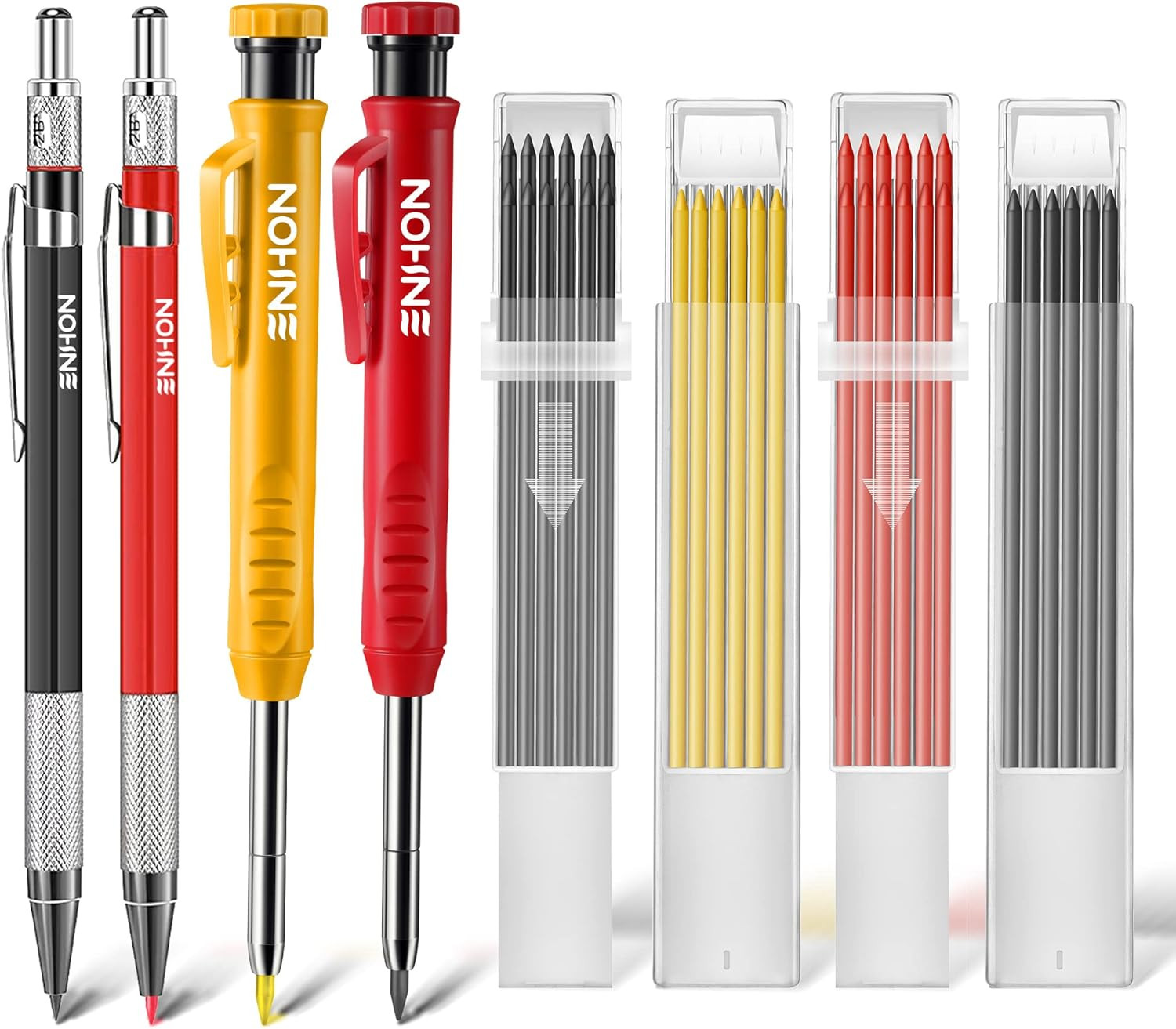 HeavyDuty Carpenter Pencils 4 Pack with 36 Refills Deep Hole Marker for Woodwor