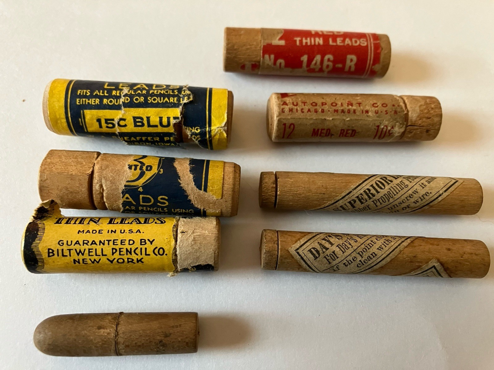 Vintage Lot 8 Mechnical Pencil Leads Wood Wooden Tubes w/ Some Leads