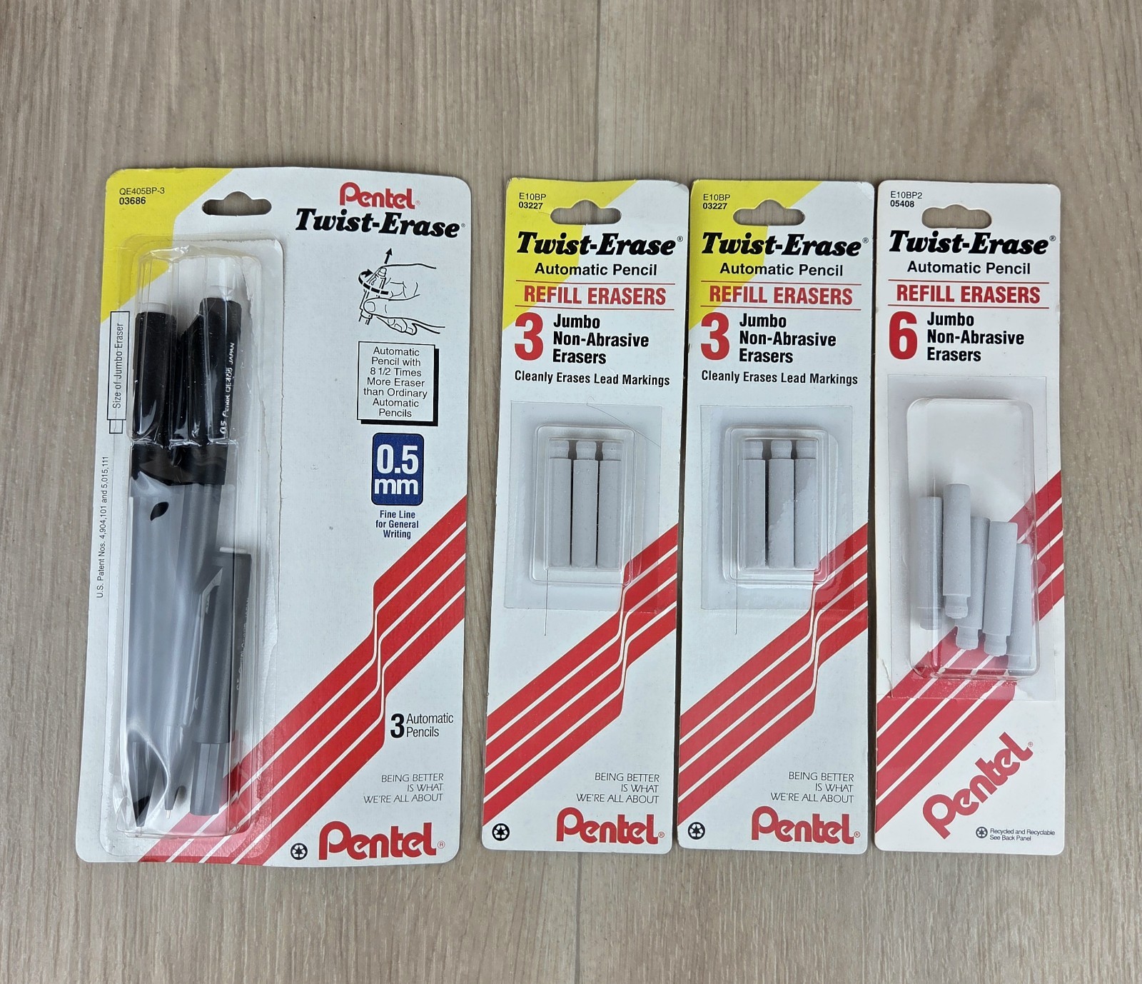Vtg Pentel Lot Twist-Erase Automatic Mechanical Pencil & Erasers .5mm Japan READ