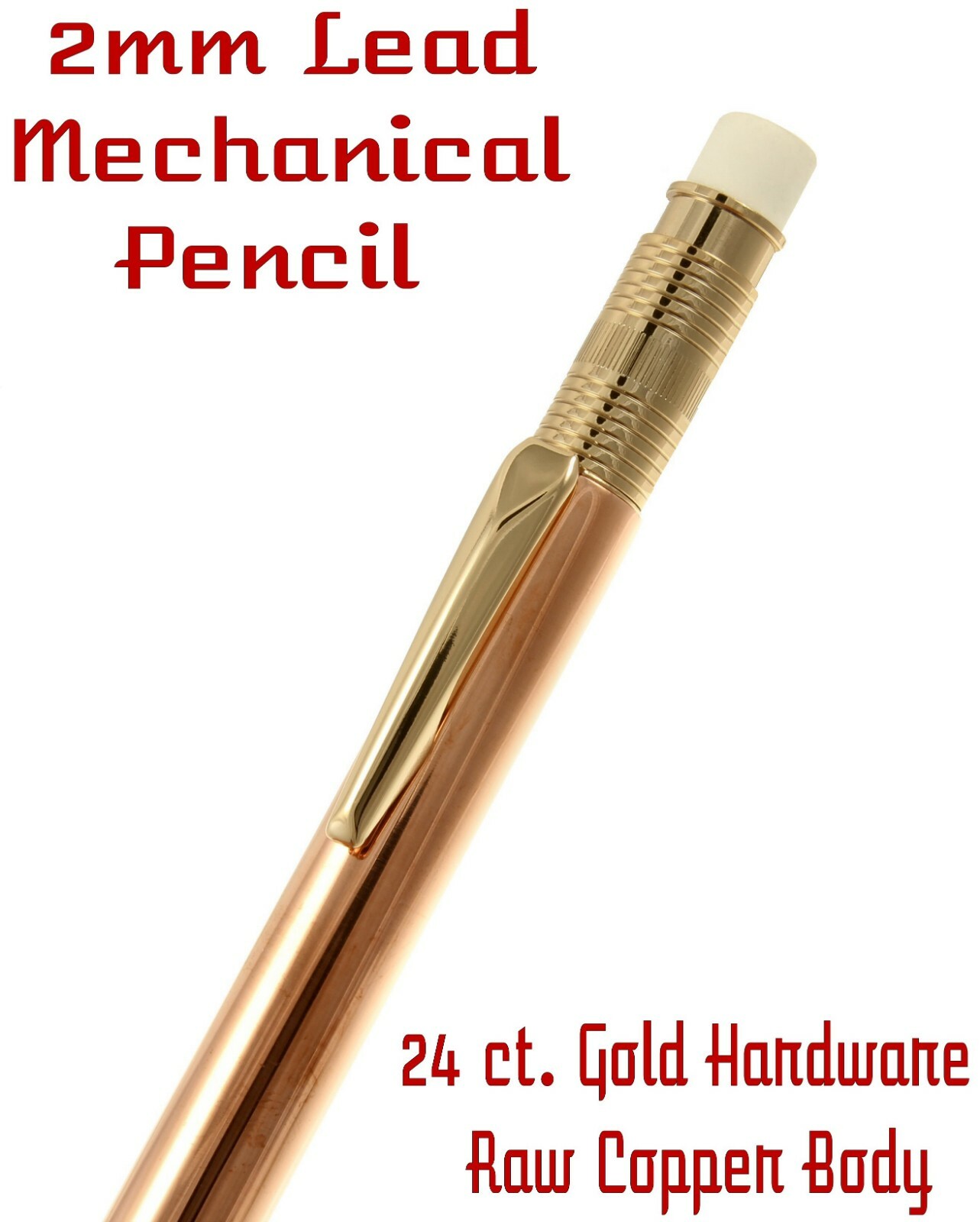Throw Back Handcrafted 2mm Pencil in 24ct. Gold with Raw Copper Body / #341