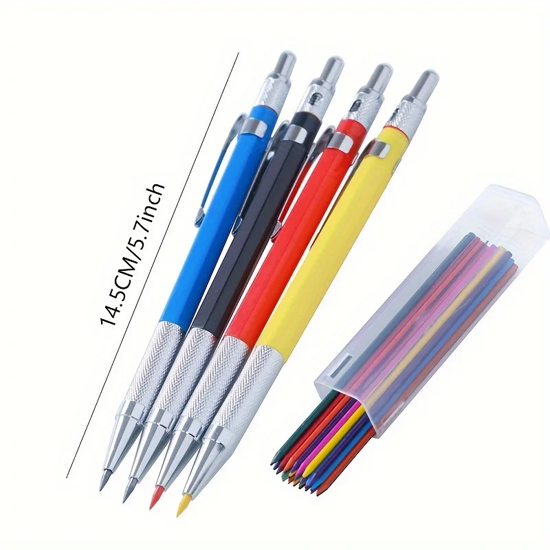 Four 2.0mm Lead Holder Mechanical Pencils & 36 Color Refills, Sharpener in Caps