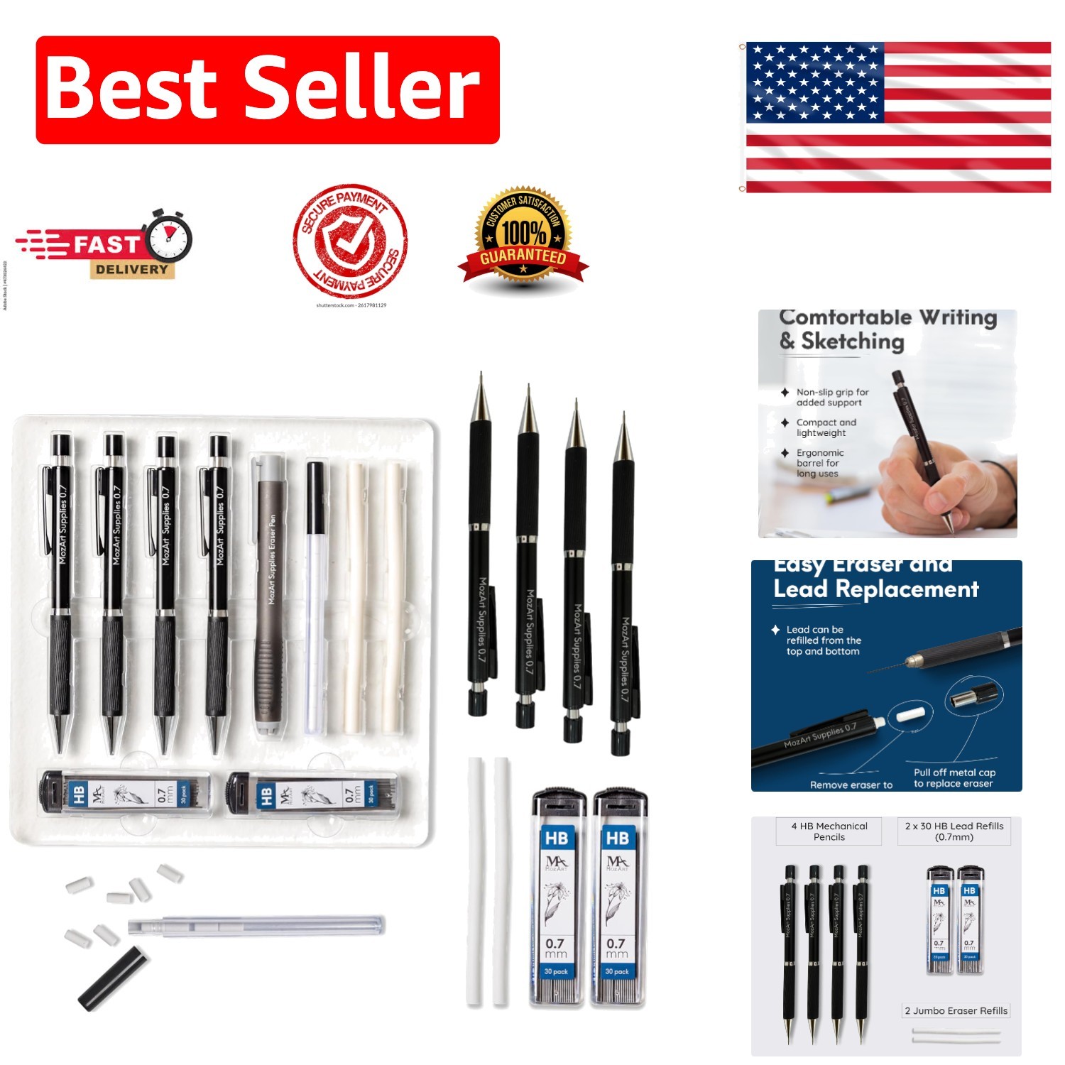 Complete 0.7mm Drawing Pencil Set with Lead Refills and Eraser Pen – Ideal Gift